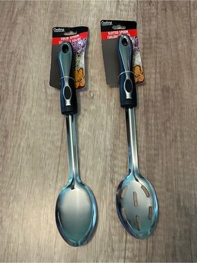 Set of 2 Stainless Steel Solid and Slotted Spoon Set. New.